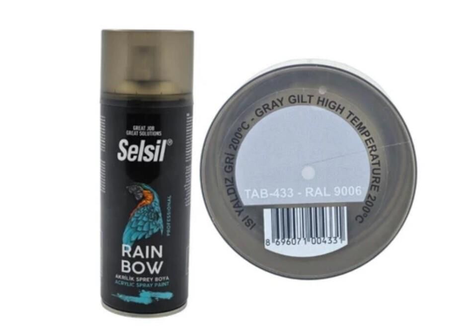 Selsil Rainbow Akrilik Sprey Boya 200 Derece Isıya Dayanıklı Yaldız Gri