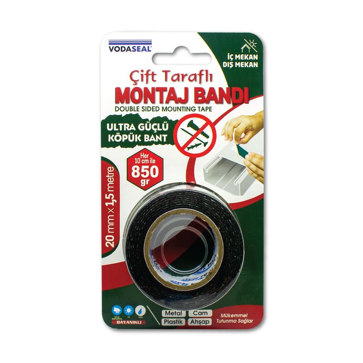 Vodaseal Ultra Güçlü Çift Taraflı Köpük Bant 20 mm x 1,5 Metre