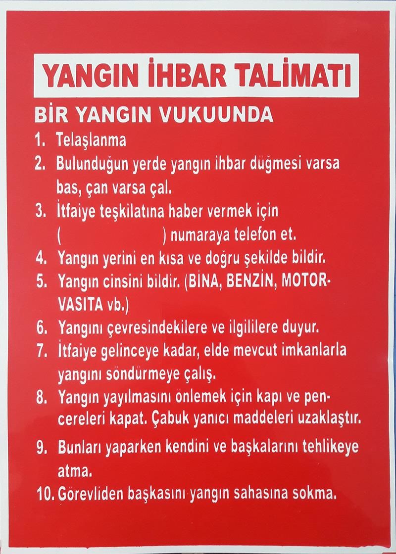 Yangın İhbar Talimatı Uyarı Levhası 25x35
