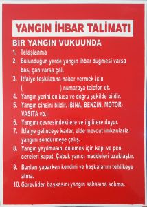 Yangın İhbar Talimatı Uyarı Levhası 25x35
