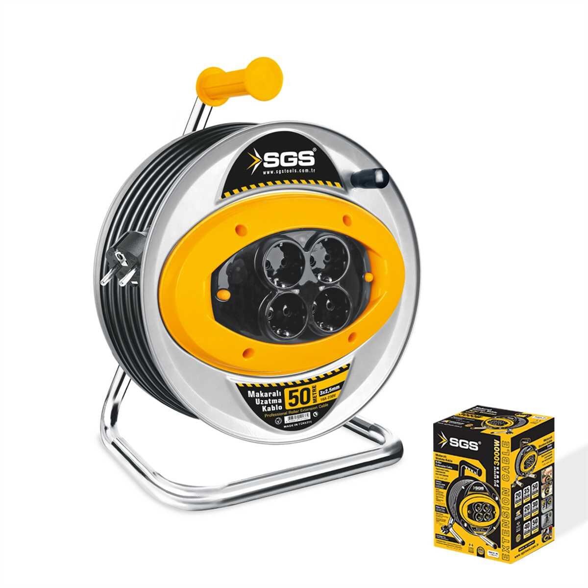Sgs 2113 50 Metre Metal Makaralı Uzatma Kablosu 3X2,5 Kablo